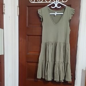 Only Olive Green Mini Dress with Ruffle Sleeves